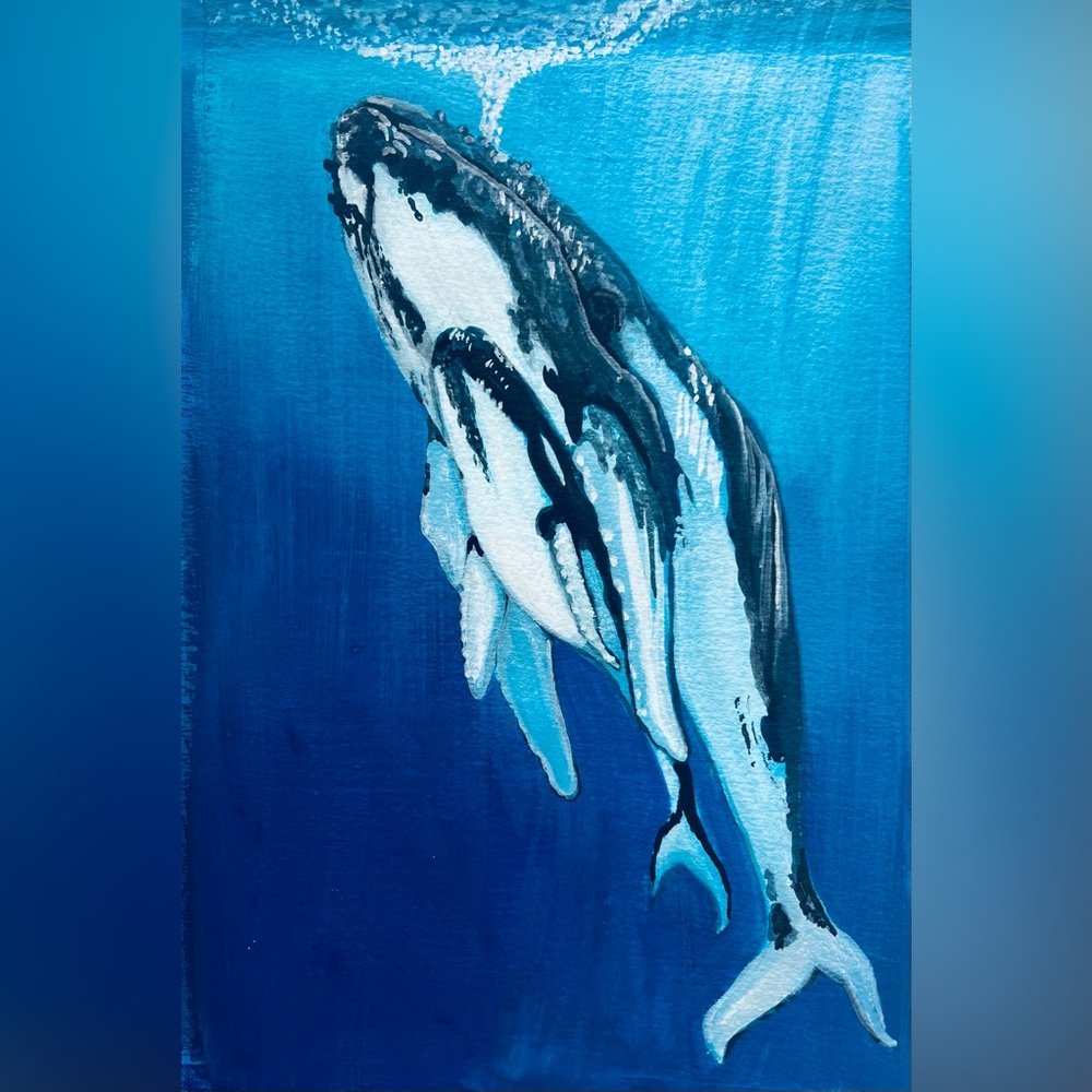 Print of Blue Whale Ocean Art Watercolor Painting